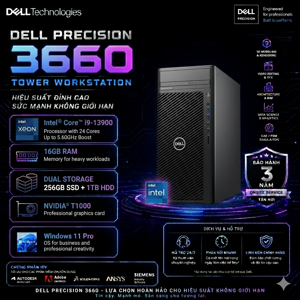 Máy trạm Dell Precision 3660 TOWER (I9-13900/ 16GB /256GB SSD/1TB HDD/NVIDIA T1000)